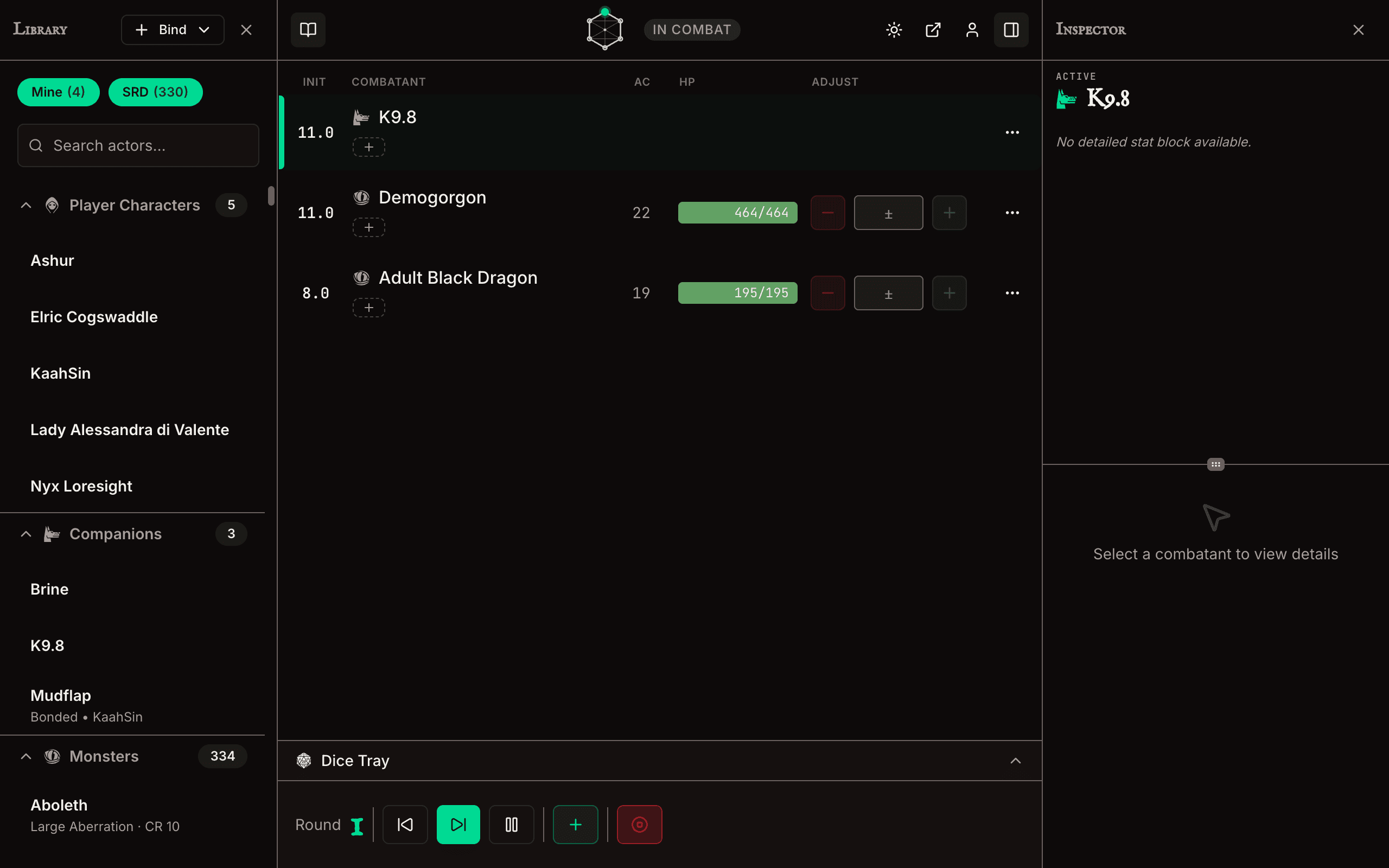 The TurnWarden DM tracker header, with the player view icon highlighted in the top-right cluster.