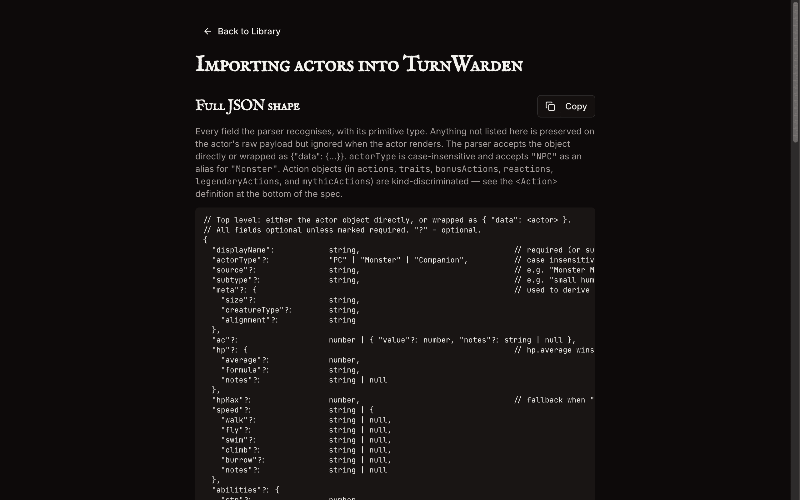 The TurnWarden import pane after pasting a stat block exported by the Extension.